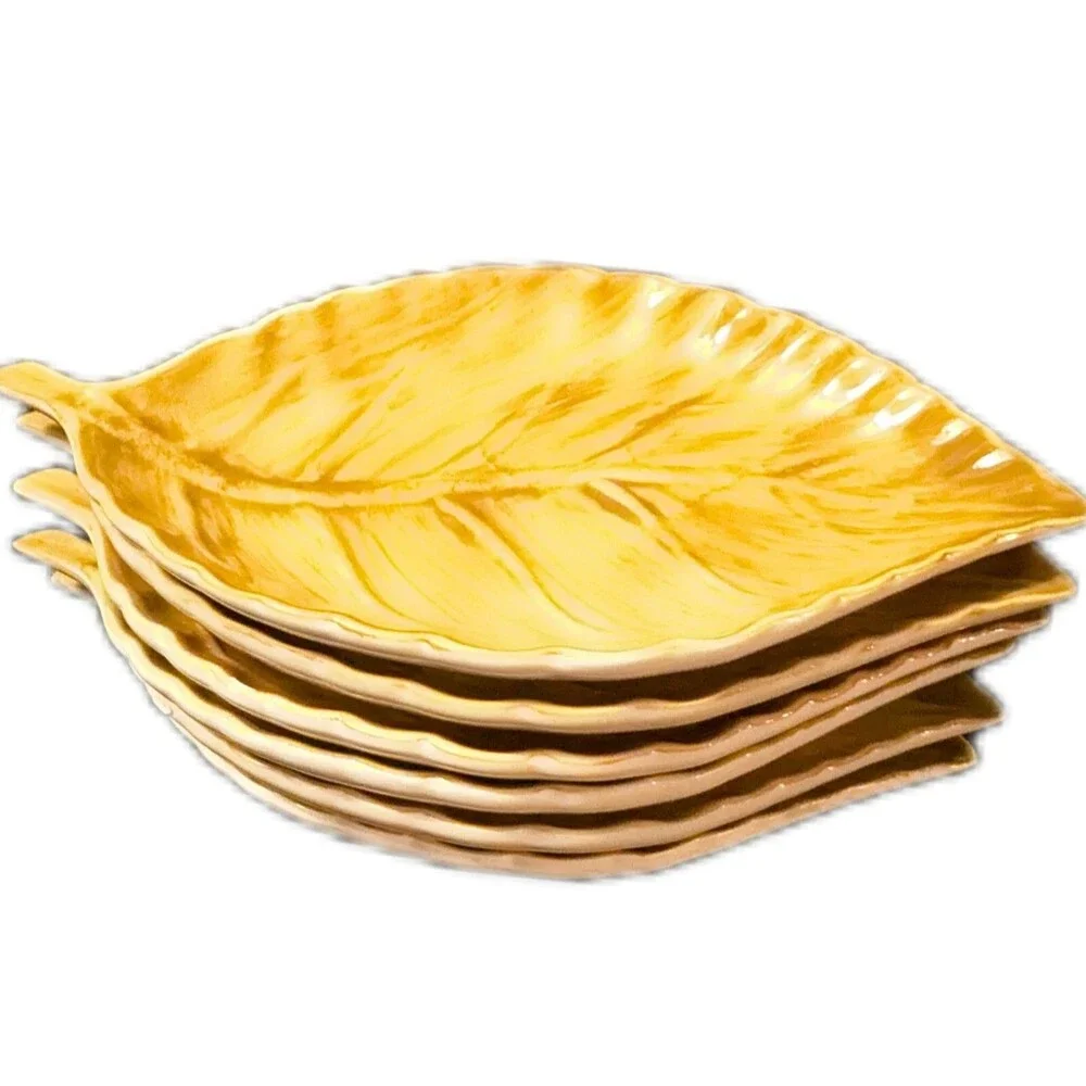 Painted Autumn Fall Yellow Trinket Dish Set 6 Kitchen Decor Tablescape Avon